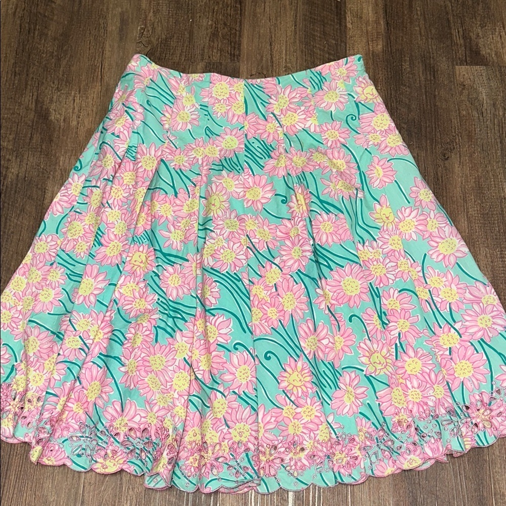 Vintage‎ White Label Lilly Pulitzer Ingrid Pleated Skirt Eyelet Lion Floral Sz 6